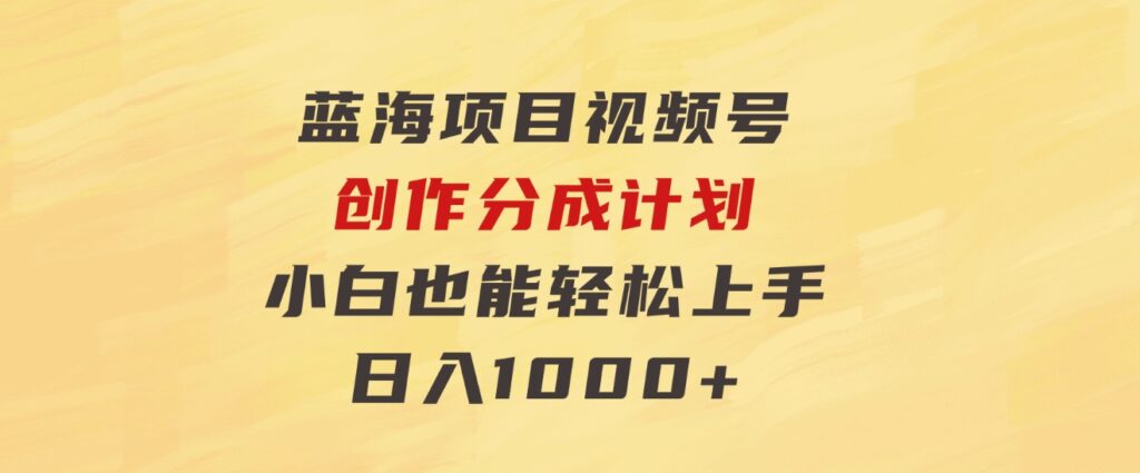 蓝海项目，视频号创作分成计划，小白也能轻松上手，日入1000+-大磊资源网