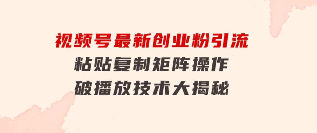 视频号最新创业粉引流，粘贴复制矩阵操作，破播放技术大揭秘-大磊资源网