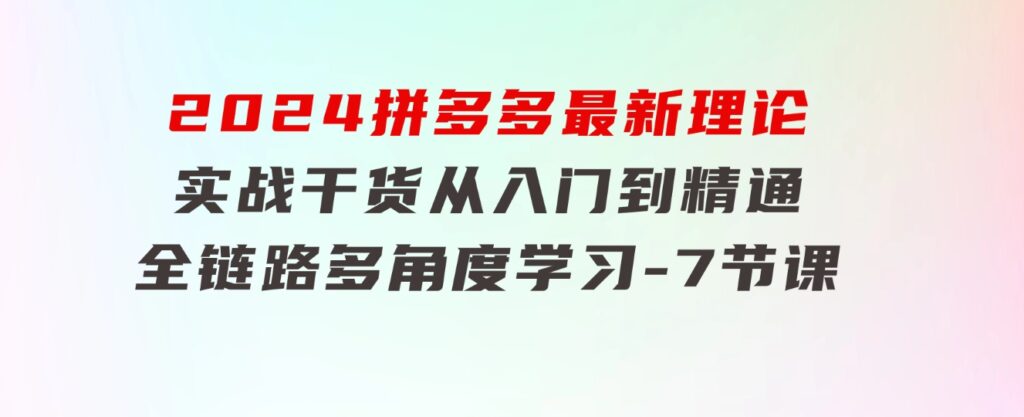 2024拼多多最新理论+实战干货，从入门到精通全链路多角度学习-7节课-大磊资源网