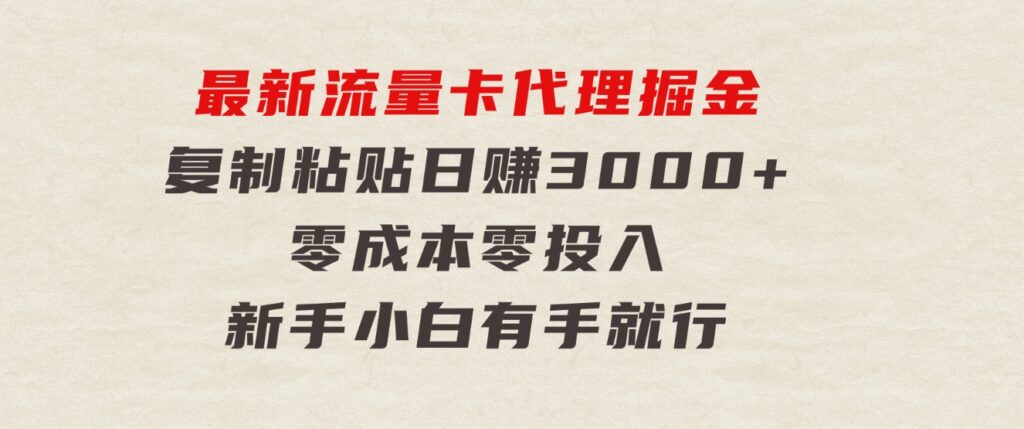 最新流量卡代理掘金，复制粘贴日赚3000+，零成本零投入，新手小白有手就行-大磊资源网