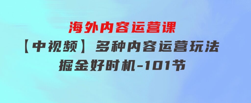 海外内容运营课【中视频】多种内容运营玩法风口正当时掘金好时机-101节-大磊资源网