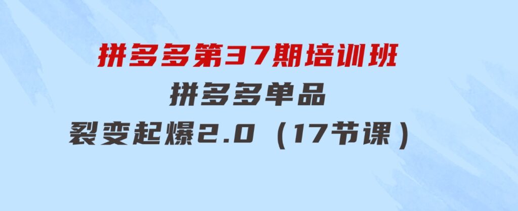 拼多多第37期培训班：拼多多单品裂变起爆2.0（17节课）-大磊资源网