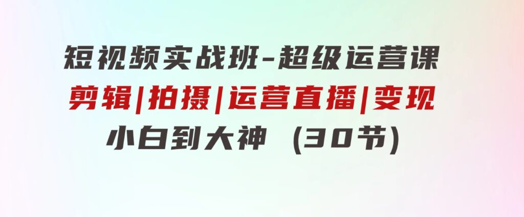 短视频实战班-超级运营课，|剪辑|拍摄|运营|直播|变现小白到大神(30节)-大磊资源网
