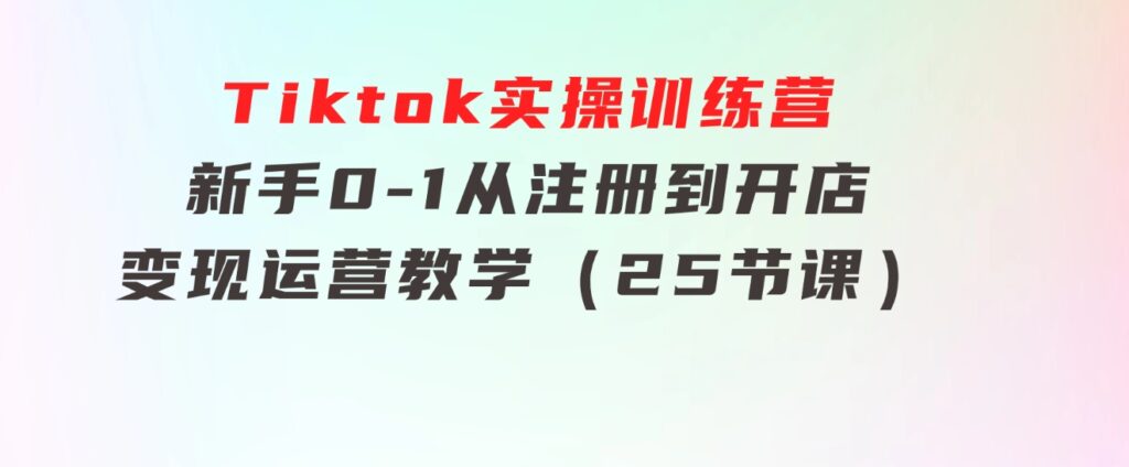 Tiktok实操训练营：新手0-1从注册到开店变现运营教学（25节课）-大磊资源网