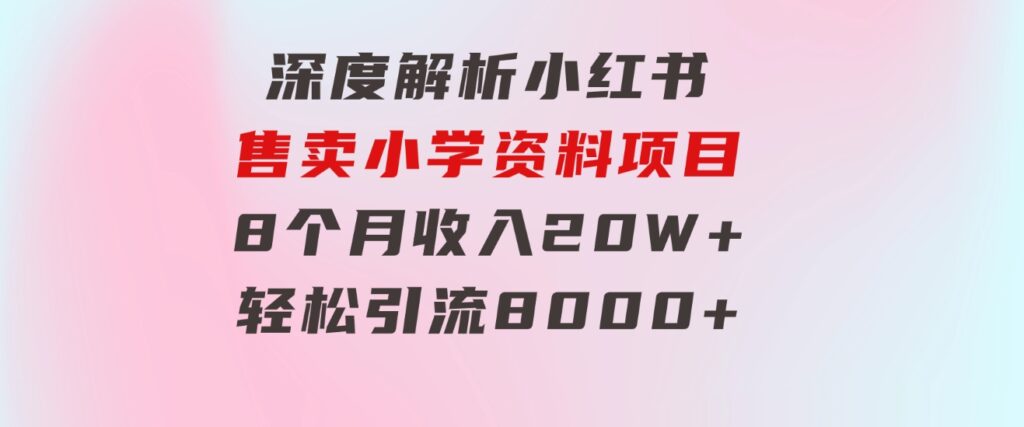 深度解析小红书售卖小学资料项目8个月收入20W+轻松引流8000+操作简单…-大磊资源网