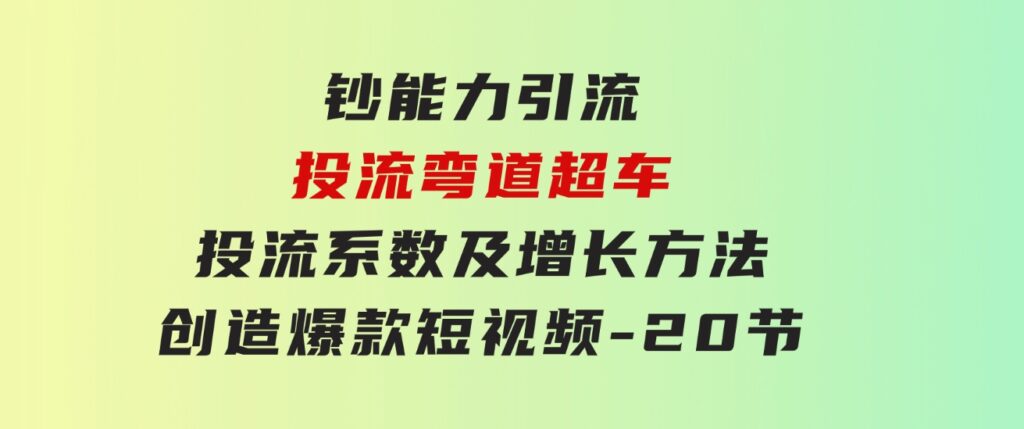 钞能力引流：投流弯道超车，投流系数及增长方法，创造爆款短视频-20节-大磊资源网
