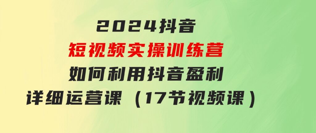 2024抖音短视频实操训练营：如何利用抖音盈利，详细运营课（17节视频课）-大磊资源网