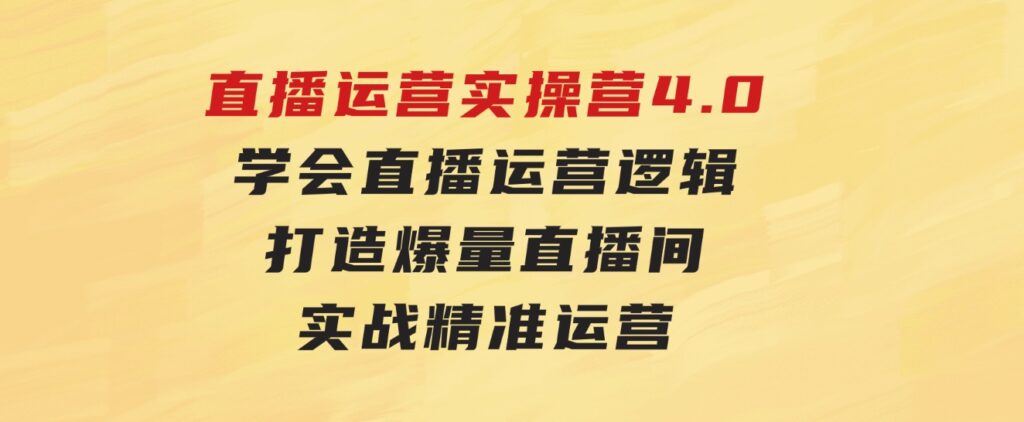 直播运营实操营4.0：学会直播运营逻辑，打造爆量直播间，实战精准运营-大磊资源网