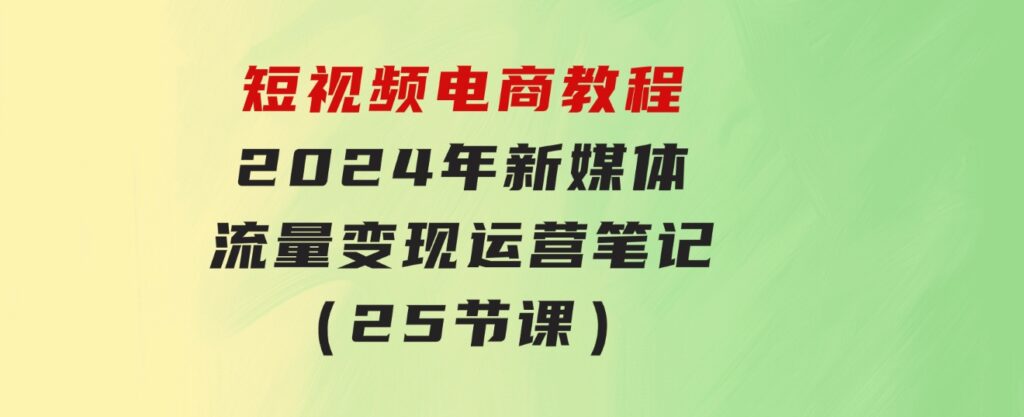 短视频电商教程：2024年新媒体流量变现运营笔记（25节课）-大磊资源网