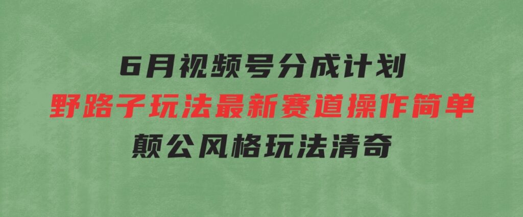 6月视频号分成计划野路子玩法最新赛道操作简单，颠公风格玩法清奇，流…-大磊资源网