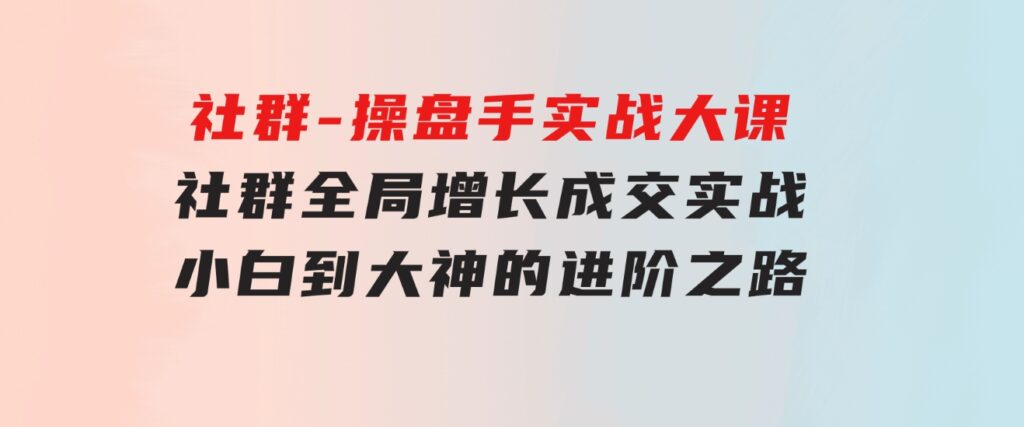 社群-操盘手实战大课：社群全局增长成交实战，小白到大神的进阶之路-大磊资源网