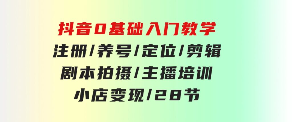 抖音0基础入门教学注册/养号/定位/剪辑/剧本拍摄/主播培训/小店变现/28节-大磊资源网