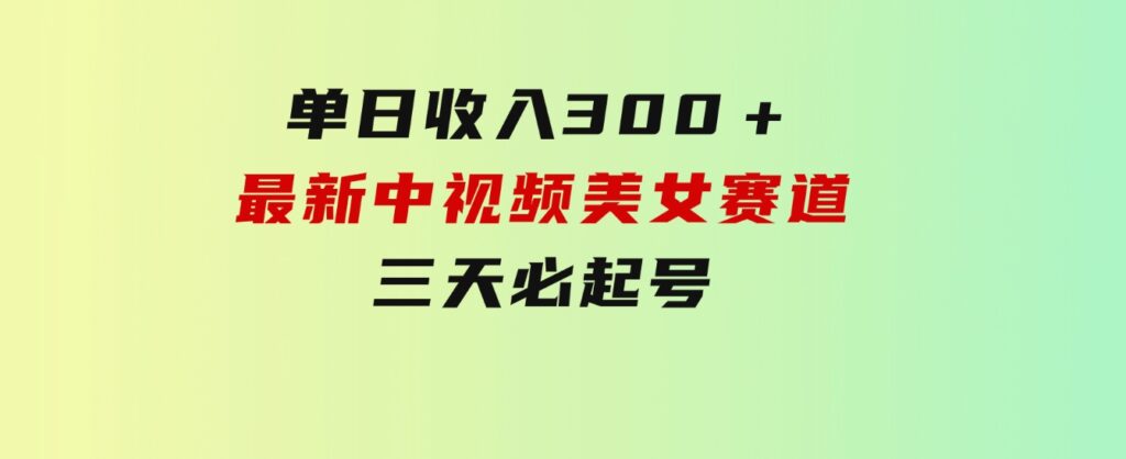 单日收入300＋！最新中视频美女赛道，三天必起-大磊资源网