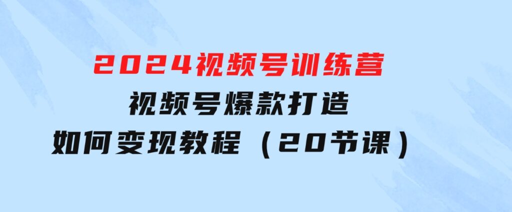 2024视频号训练营，视频号爆款打造，如何变现教程（20节课）-大磊资源网