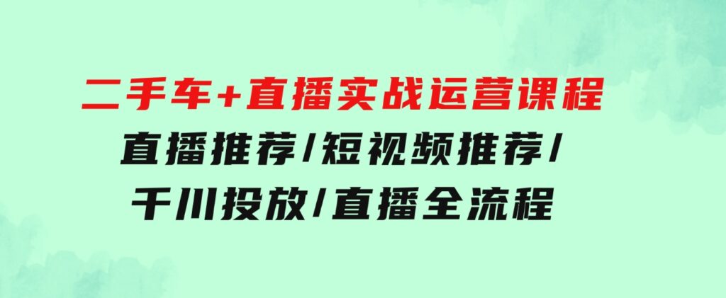 二手车+直播实战运营课程：直播推荐/短视频推荐/千川投放/直播全流程-大磊资源网