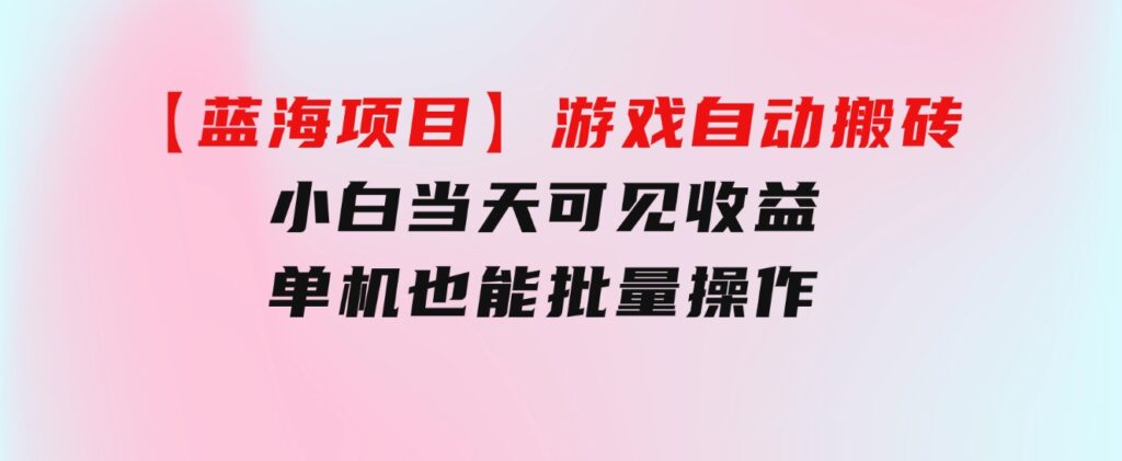【蓝海项目】游戏自动搬砖小白当天可见收益单机也能批量操作学会操…-大磊资源网