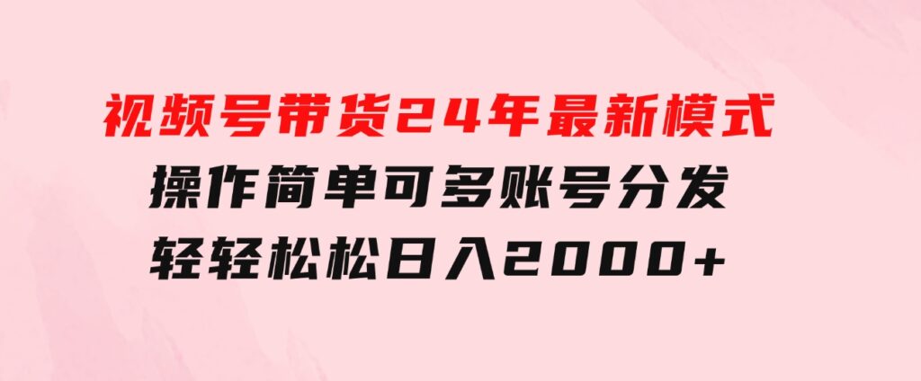视频号带货24年最新模式，操作简单可多账号分发，轻轻松松日入2000+-大磊资源网