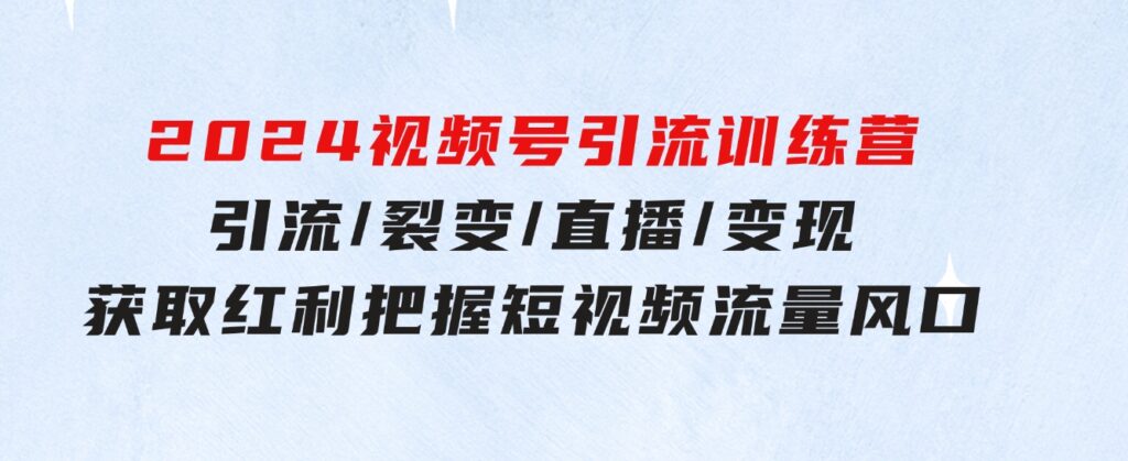 2024视频号引流训练营：引流/裂变/直播/变现获取红利把握短视频流量风口-大磊资源网