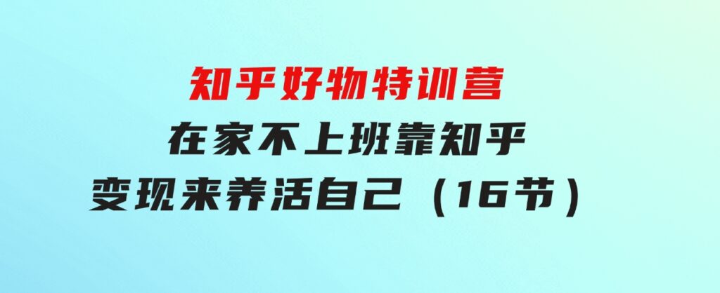 知乎好物特训营，在家不上班，靠知乎变现来养活自己（16节）-大磊资源网