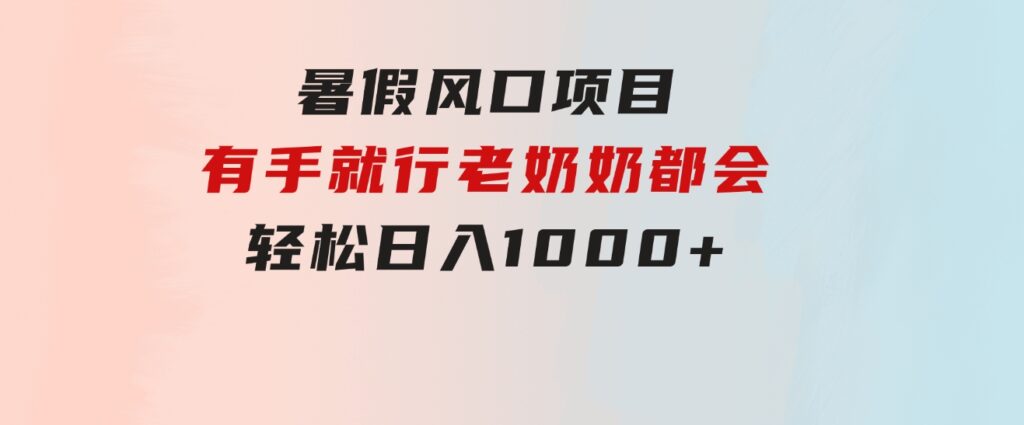暑假风口项目，有手就行，老奶奶都会，轻松日入1000+-大磊资源网