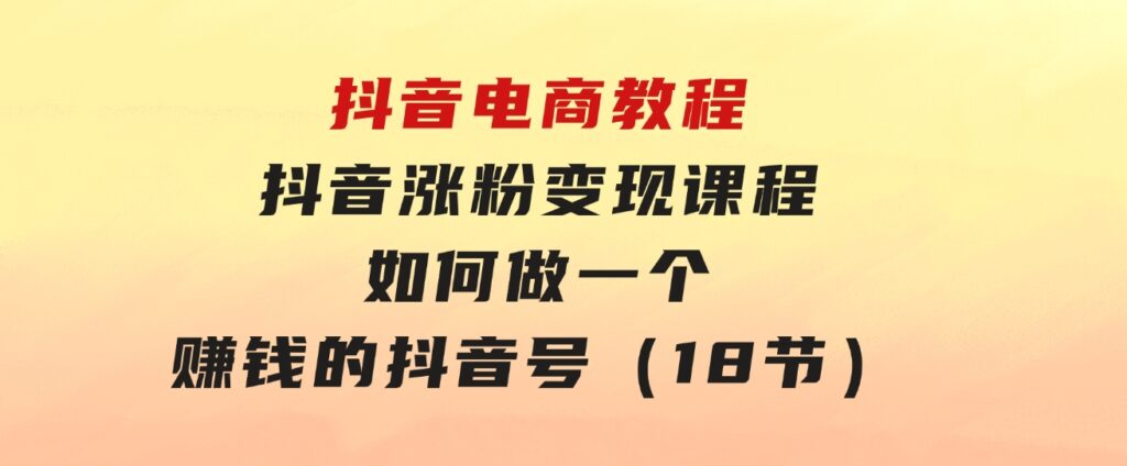 抖音电商教程：抖音涨粉变现课程：如何做一个赚钱的抖音号（18节）-大磊资源网