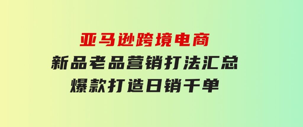 亚马逊跨境电商：新品老品营销打法汇总，爆款打造，日销千单-大磊资源网