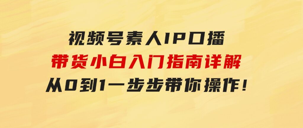 视频号素人IP口播带货小白入门指南详解，从0到1一步步带你操作!-大磊资源网