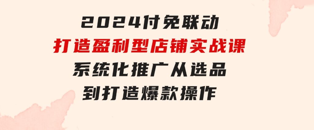 2024付免联动-打造盈利型店铺实战课，系统化推广从选品到打造爆款操作-大磊资源网