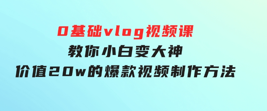 0基础vlog视频课教你小白变大神：价值20w的爆款视频制作方法-大磊资源网
