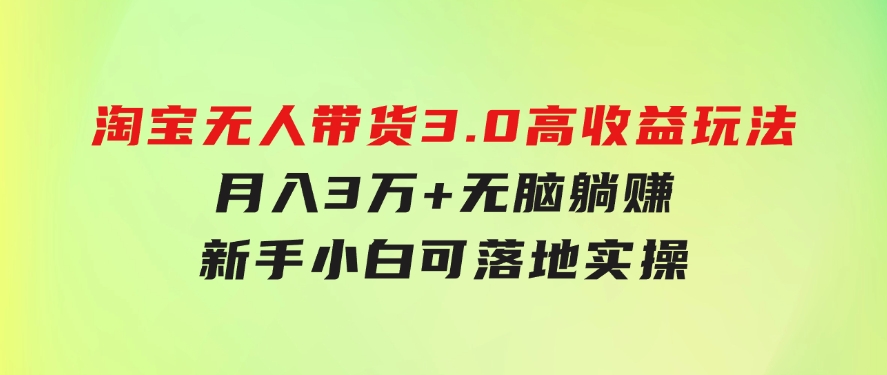 淘宝无人带货3.0高收益玩法，月入3万+，无脑躺赚，新手小白可落地实操-大磊资源网