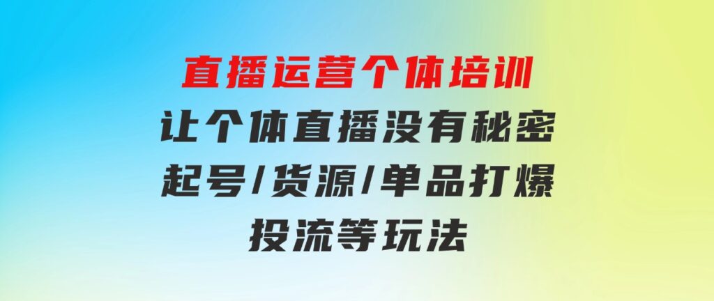 直播运营个体培训，让个体直播没有秘密，起号/货源/单品打爆/投流等玩法-大磊资源网