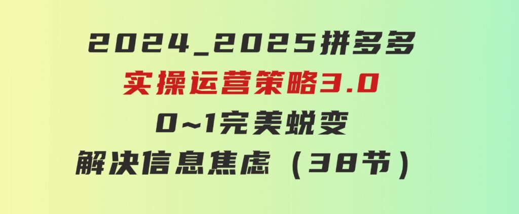 2024_2025拼多多实操运营策略3.0，0~1完美蜕变，解决信息焦虑（38节）-大磊资源网