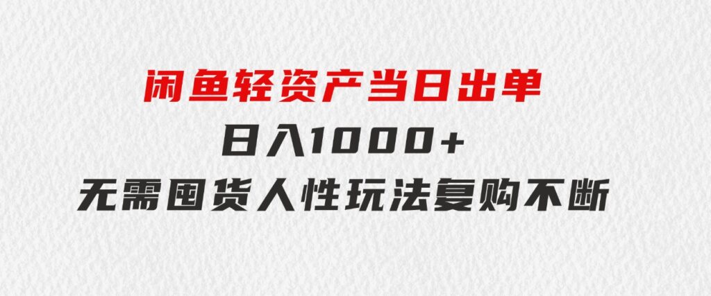 闲鱼轻资产当日出单日入1000+无需囤货人性玩法复购不断-大磊资源网