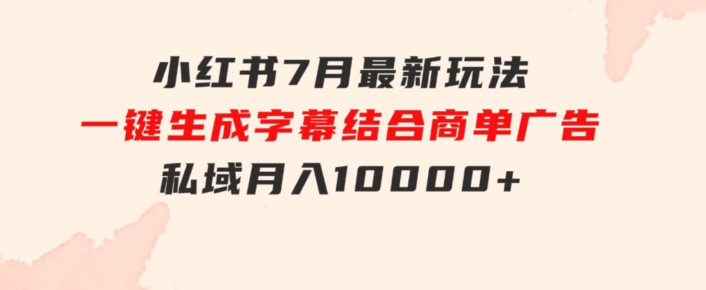 小红书7月最新玩法，一鍵生成字幕，结合商单广告，私域月入10000+-大磊资源网
