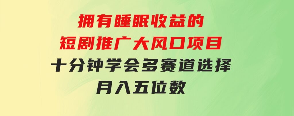 拥有睡眠收益的短剧推广大风口项目，十分钟学会，多赛道选择，月入五位数-大磊资源网