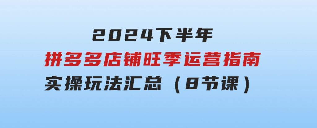 2024下半年拼多多店铺旺季运营指南：实操玩法汇总（8节课）-大磊资源网