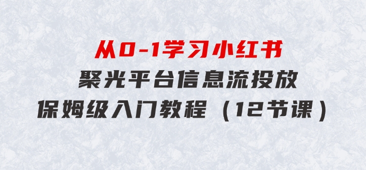 从0-1学习小红书聚光平台信息流投放，保姆级入门教程（12节课）-大磊资源网
