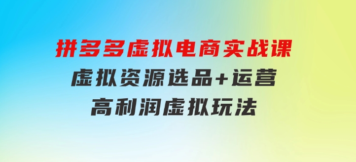 拼多多虚拟电商实战课：虚拟资源选品+运营，高利润虚拟玩法（更新14节）-大磊资源网