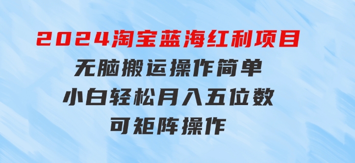 2024淘宝蓝海红利项目，无脑搬运操作简单，小白轻松月入五位数，可矩阵-大磊资源网