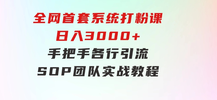 全网首套系统打粉课，日入3000+，手把手各行引流SOP团队实战教程-大磊资源网