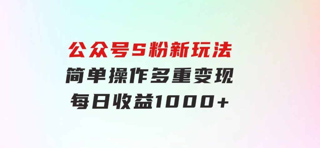公众号S粉新玩法，简单操作、多重变现，每日收益1000+-大磊资源网