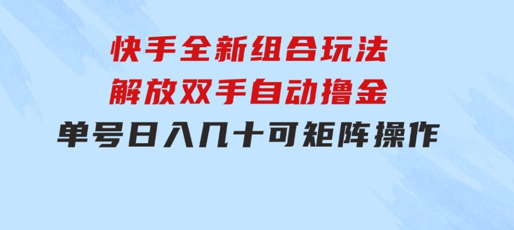 快手全新组合玩法，解放双手，自动撸金，单号日入几十，可矩阵操作-大磊资源网
