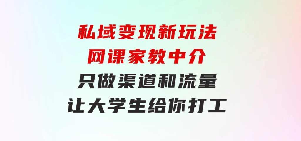 私域变现新玩法，网课家教中介，只做渠道和流量，让大学生给你打工-大磊资源网