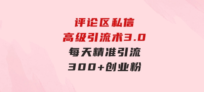 评论区私信高级引流术3.0，每天精准引流300+创业粉，操作简单，流量稳定-大磊资源网
