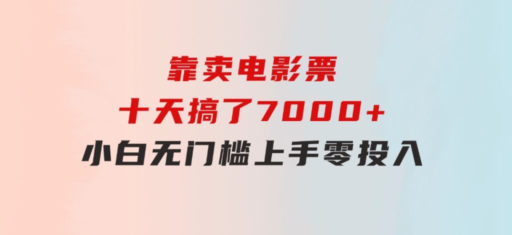 靠卖电影票，十天搞了7000+，小白无门槛上手，零投入！-大磊资源网