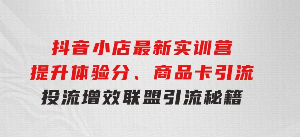 抖音小店最新实训营，提升体验分、商品卡引流，投流增效，联盟引流秘籍-大磊资源网