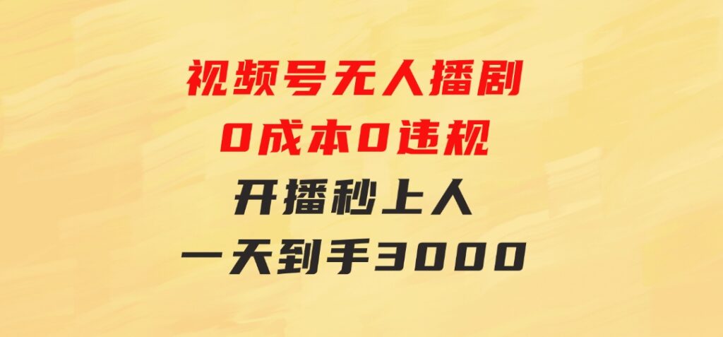 视频号无人播剧，0成本0违规，开播秒上人，一天到手3000-大磊资源网