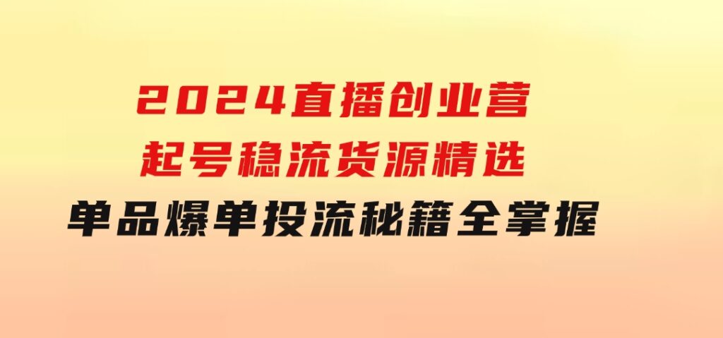 2024直播创业营：起号稳流，货源精选，单品爆单，投流秘籍全掌握-大磊资源网