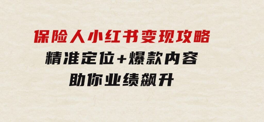 保险人小红书变现攻略，精准定位+爆款内容，助你业绩飙升-大磊资源网