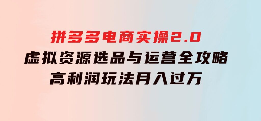 拼多多电商实操2.0：虚拟资源选品与运营全攻略，高利润玩法，月入过万-大磊资源网
